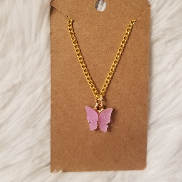 Pink Butterfly Necklace 18inches - Picture 2 of 16